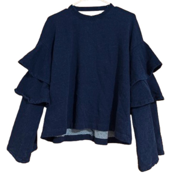 AG Adriano Goldschmied Women’s Navy Flutter Sleeves Stylish Top Sz-S - Picture 1 of 7